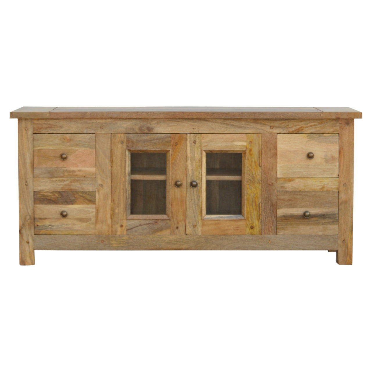 Mueble de TV de 4 cajones con vitrina de granero