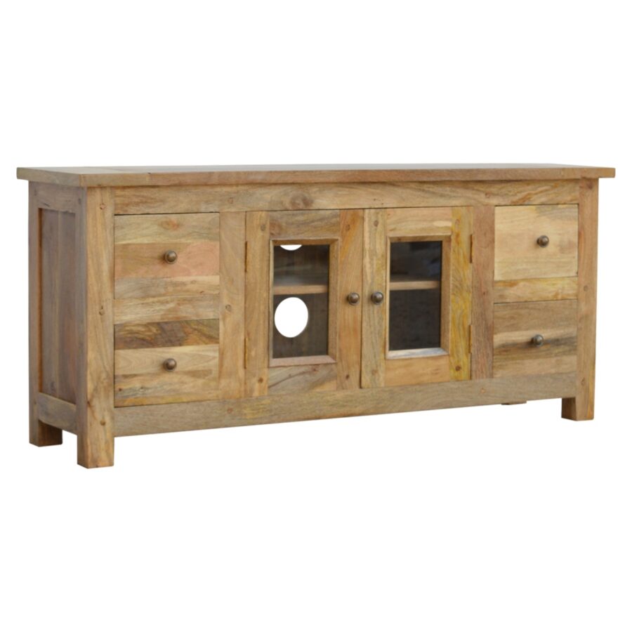 Mueble de TV de 4 cajones con vitrina de granero