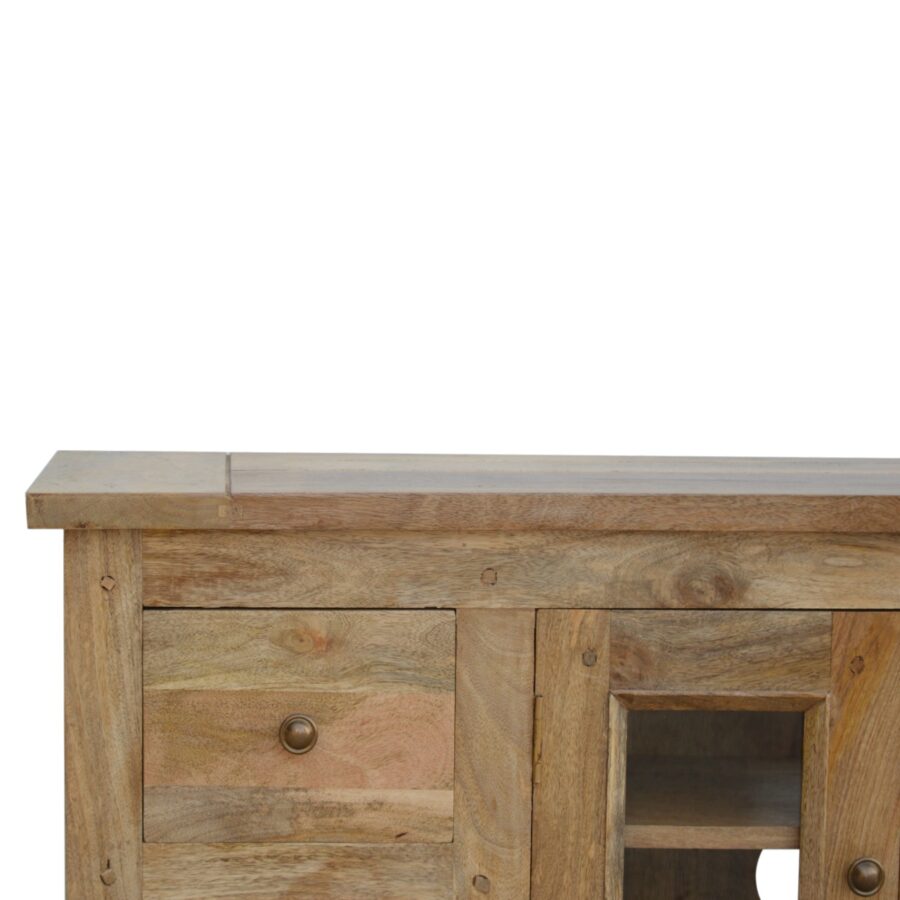 Mueble de TV de 4 cajones con vitrina de granero