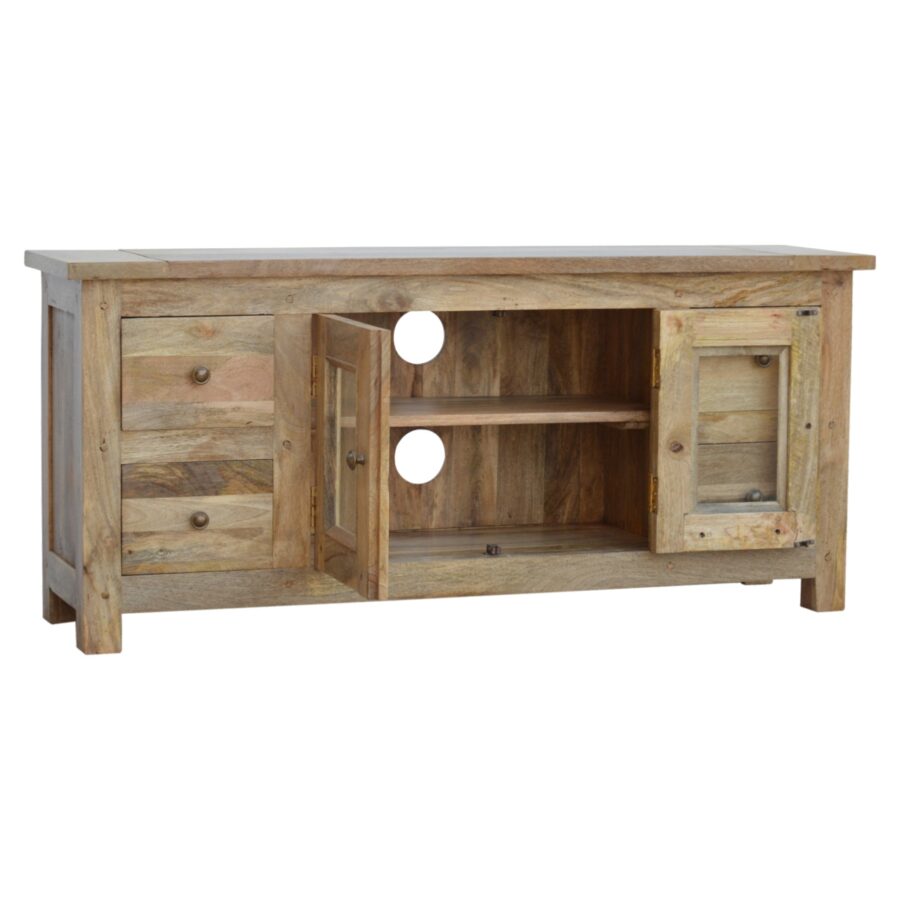 Mueble de TV de 4 cajones con vitrina de granero